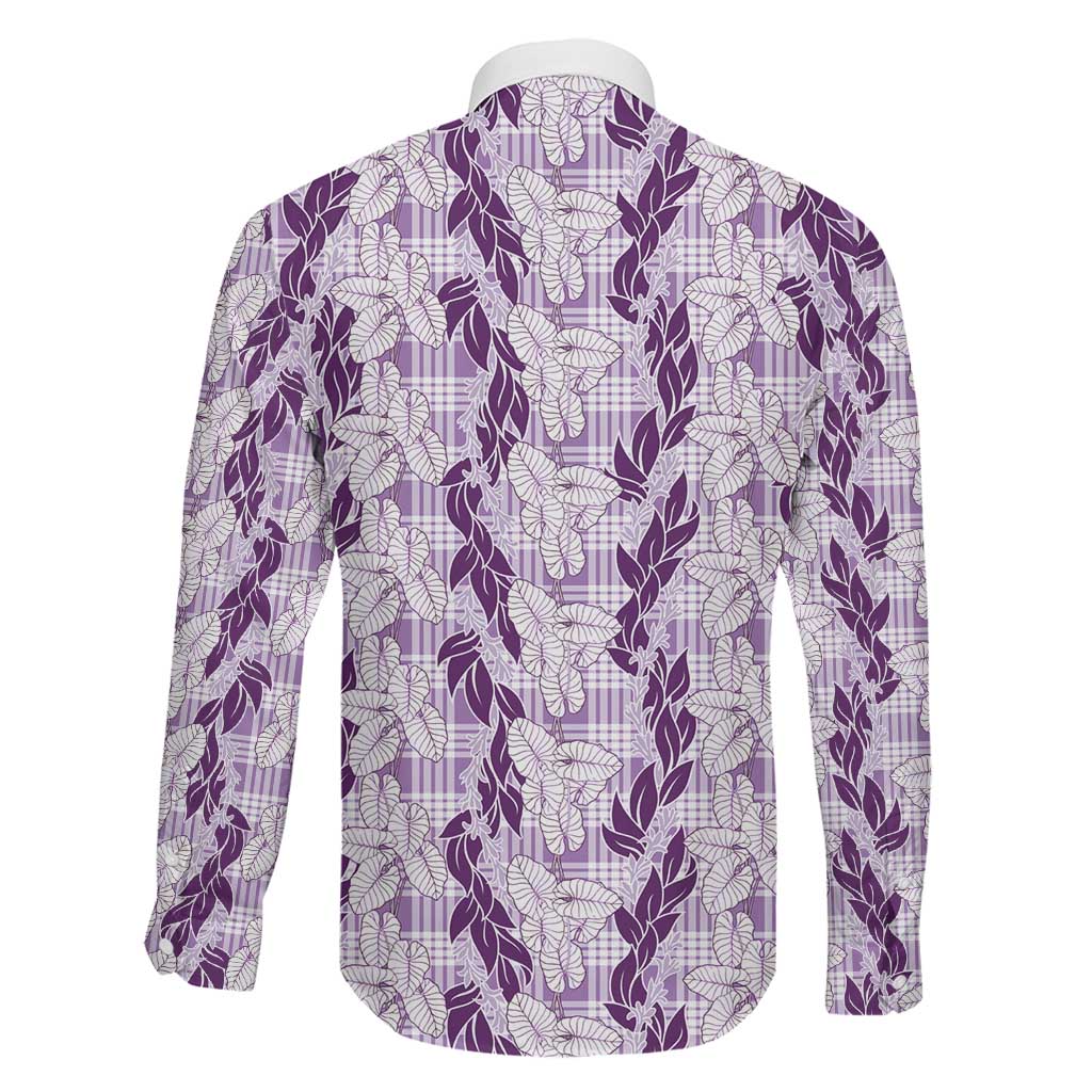 Hawaii Ti Leaf Maile Tuberose Lei Family Matching Short Sleeve Bodycon Dress and Hawaiian Shirt With Hanalei Leaf Purple