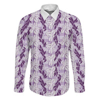 Hawaii Ti Leaf Maile Tuberose Lei Family Matching Summer Maxi Dress and Hawaiian Shirt With Hanalei Leaf Purple
