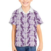Hawaii Ti Leaf Maile Tuberose Lei Family Matching Summer Maxi Dress and Hawaiian Shirt With Hanalei Leaf Purple