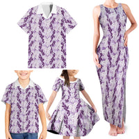 Hawaii Ti Leaf Maile Tuberose Lei Family Matching Tank Maxi Dress and Hawaiian Shirt With Hanalei Leaf Purple