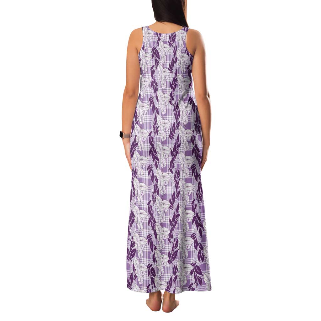 Hawaii Ti Leaf Maile Tuberose Lei Family Matching Tank Maxi Dress and Hawaiian Shirt With Hanalei Leaf Purple
