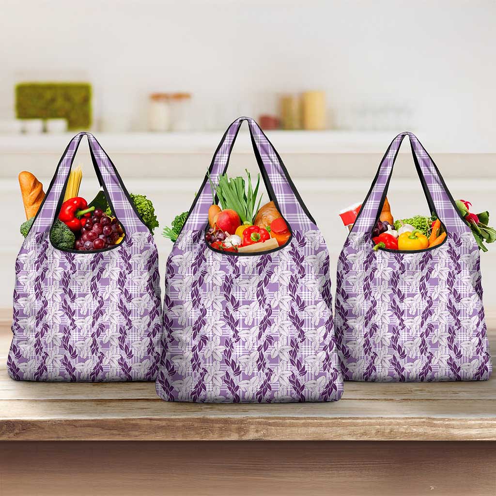 Hawaii Ti Leaf Maile Tuberose Lei Grocery Bag With Hanalei Leaf Purple LT05 3-pack One Size Purple - Polynesian Pride