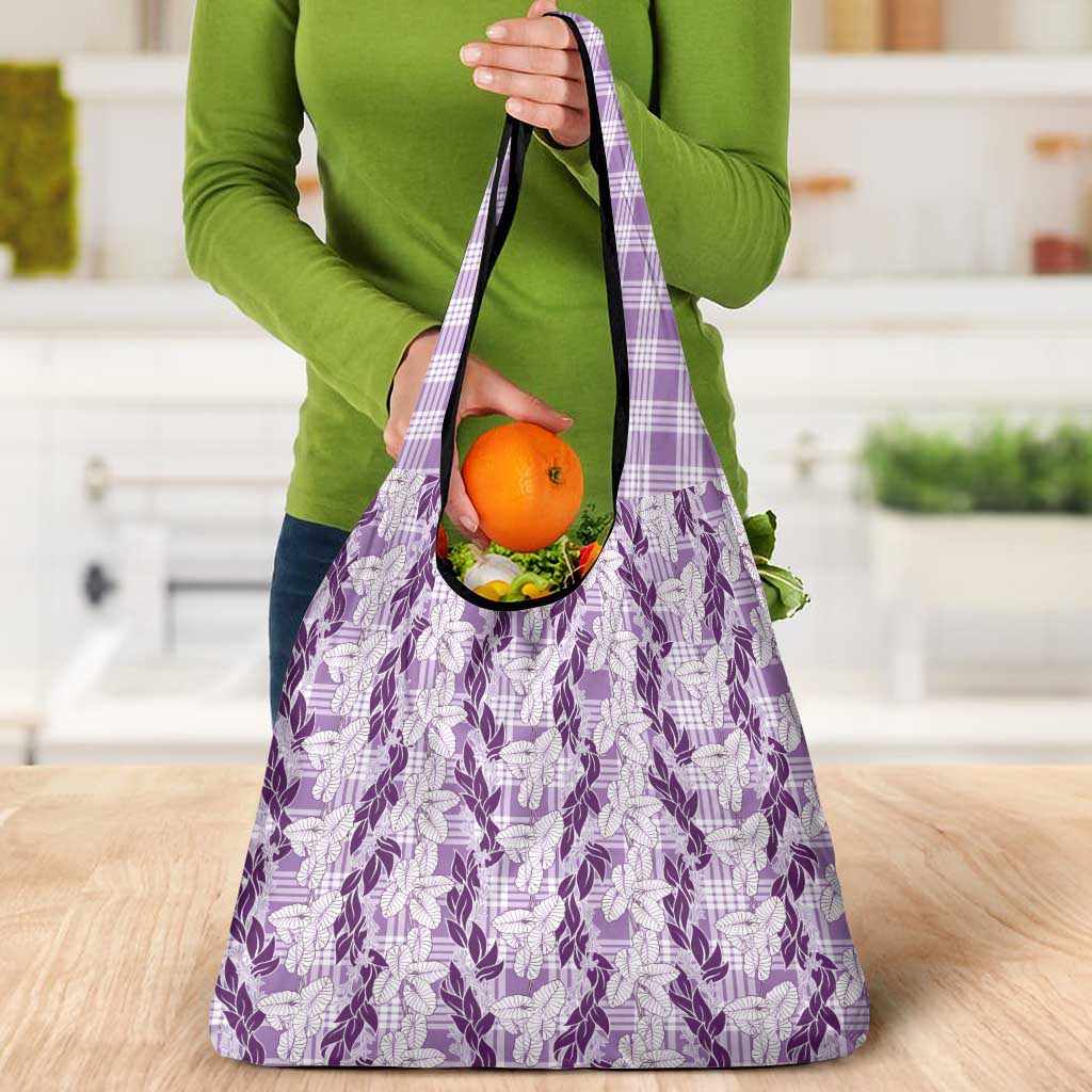 Hawaii Ti Leaf Maile Tuberose Lei Grocery Bag With Hanalei Leaf Purple LT05 - Polynesian Pride