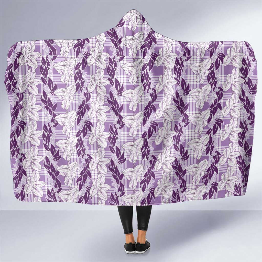 Hawaii Ti Leaf Maile Tuberose Lei Hooded Blanket With Hanalei Leaf Purple LT05 One Size Purple - Polynesian Pride