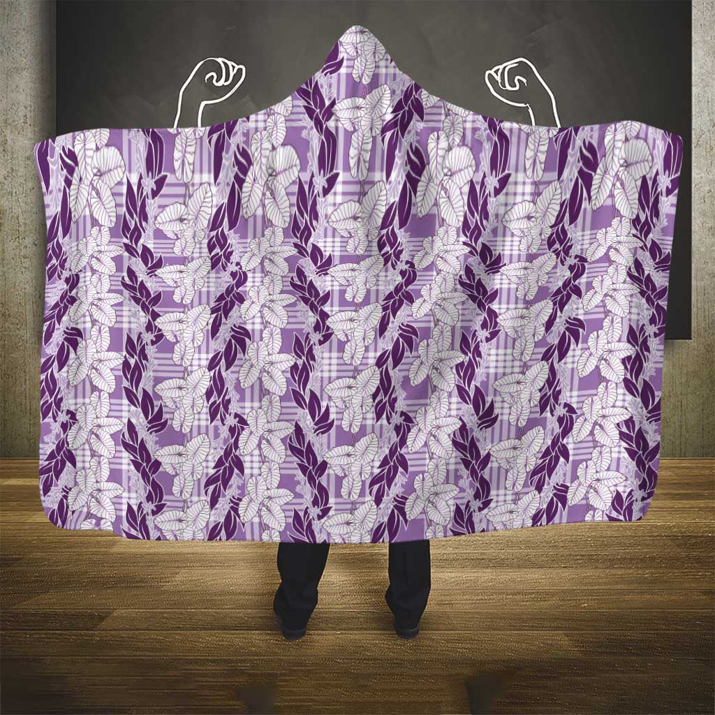 Hawaii Ti Leaf Maile Tuberose Lei Hooded Blanket With Hanalei Leaf Purple LT05 - Polynesian Pride