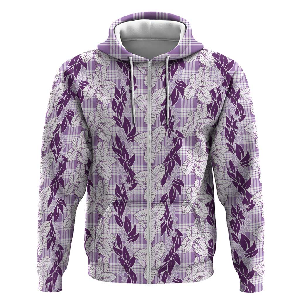 Hawaii Ti Leaf Maile Tuberose Lei Hoodie With Hanalei Leaf Purple LT05 Zip Hoodie Purple - Polynesian Pride