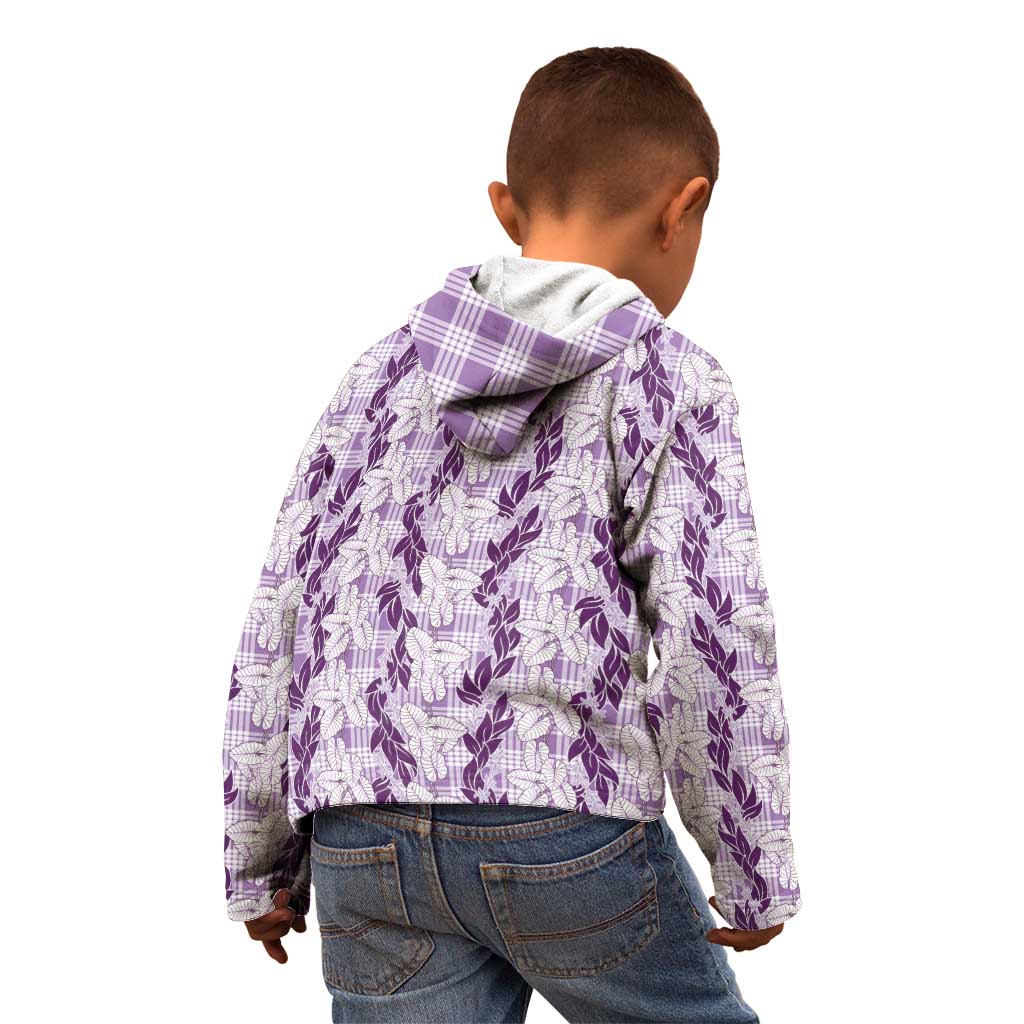 Hawaii Ti Leaf Maile Tuberose Lei Kid Hoodie With Hanalei Leaf Purple LT05 - Polynesian Pride