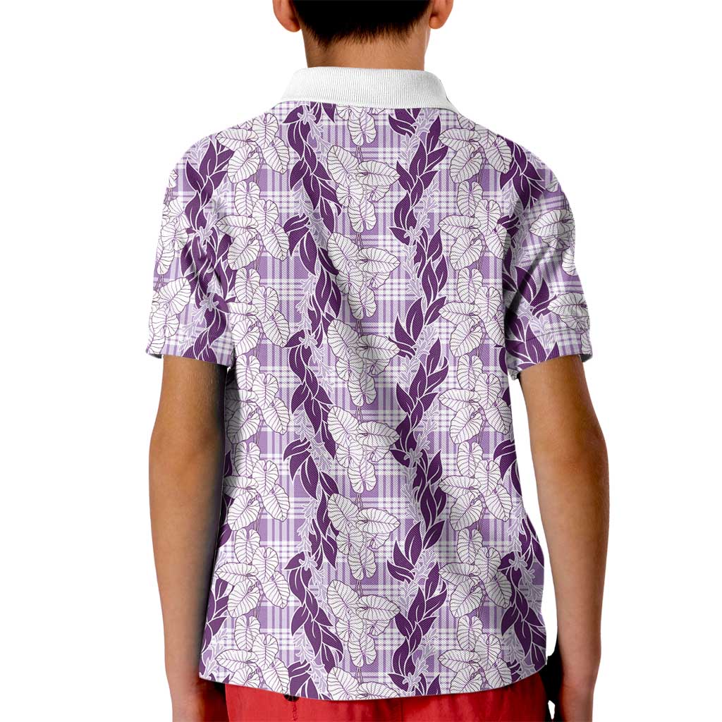 Hawaii Ti Leaf Maile Tuberose Lei Kid Polo Shirt With Hanalei Leaf Purple LT05 - Polynesian Pride