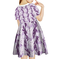 Hawaii Ti Leaf Maile Tuberose Lei Kid Short Sleeve Dress With Hanalei Leaf Purple LT05 - Polynesian Pride