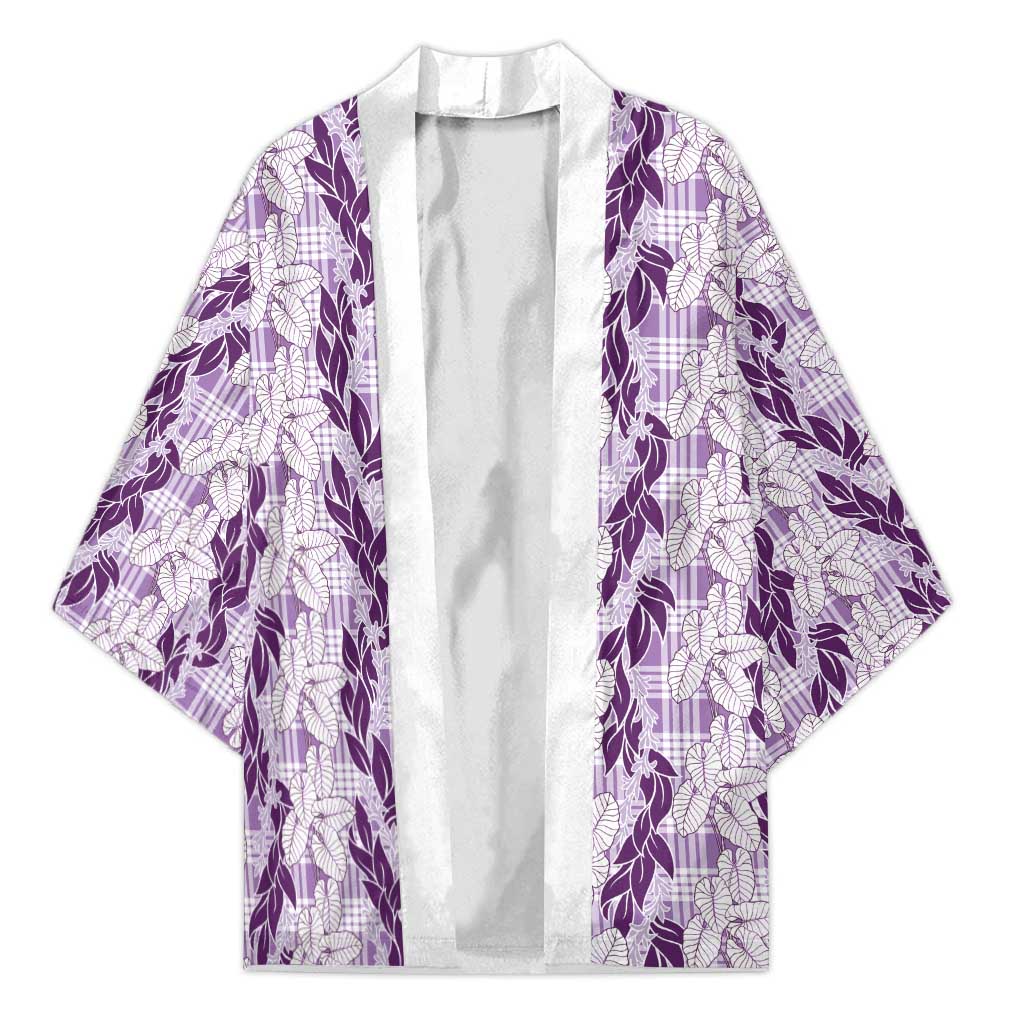 Hawaii Ti Leaf Maile Tuberose Lei Kimono With Hanalei Leaf Purple LT05 Unisex Purple - Polynesian Pride