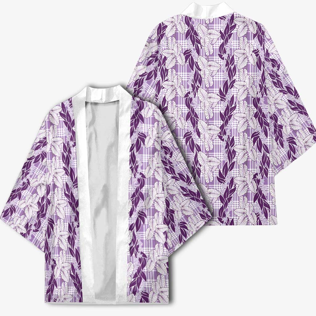 Hawaii Ti Leaf Maile Tuberose Lei Kimono With Hanalei Leaf Purple LT05 - Polynesian Pride