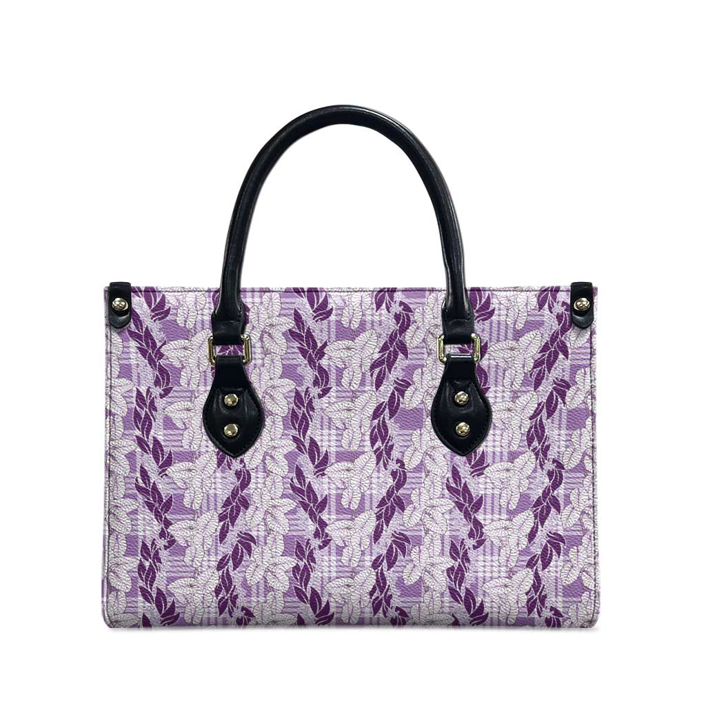 Hawaii Ti Leaf Maile Tuberose Lei Leather Bag With Hanalei Leaf Purple LT05 - Polynesian Pride