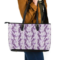 Hawaii Ti Leaf Maile Tuberose Lei Leather Tote Bag With Hanalei Leaf Purple LT05 - Polynesian Pride