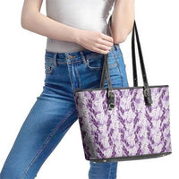 Hawaii Ti Leaf Maile Tuberose Lei Leather Tote Bag With Hanalei Leaf Purple LT05 - Polynesian Pride