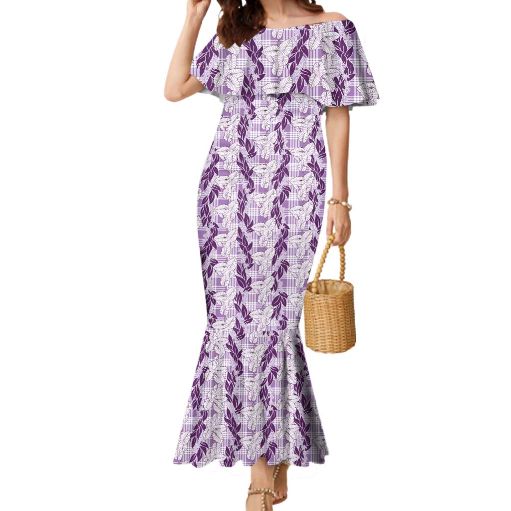 Hawaii Ti Leaf Maile Tuberose Lei Mermaid Dress With Hanalei Leaf Purple LT05 Women Purple - Polynesian Pride