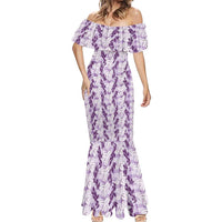 Hawaii Ti Leaf Maile Tuberose Lei Mermaid Dress With Hanalei Leaf Purple LT05 - Polynesian Pride