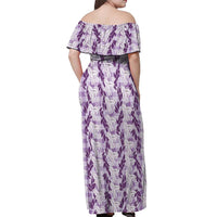 Hawaii Ti Leaf Maile Tuberose Lei Off Shoulder Maxi Dress With Hanalei Leaf Purple LT05 - Polynesian Pride