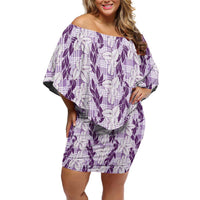 Hawaii Ti Leaf Maile Tuberose Lei Off Shoulder Short Dress With Hanalei Leaf Purple
