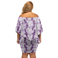 Hawaii Ti Leaf Maile Tuberose Lei Off Shoulder Short Dress With Hanalei Leaf Purple