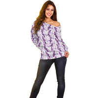 Hawaii Ti Leaf Maile Tuberose Lei Off Shoulder Sweater With Hanalei Leaf Purple LT05 - Polynesian Pride