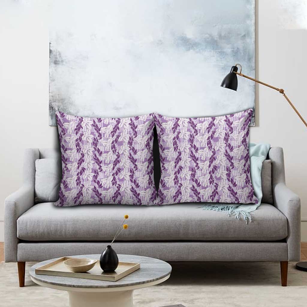 Hawaii Ti Leaf Maile Tuberose Lei Pillow Cover With Hanalei Leaf Purple LT05 - Polynesian Pride