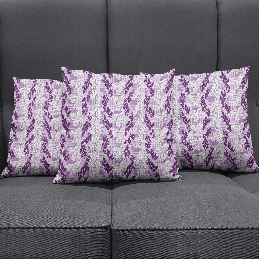 Hawaii Ti Leaf Maile Tuberose Lei Pillow Cover With Hanalei Leaf Purple LT05 - Polynesian Pride