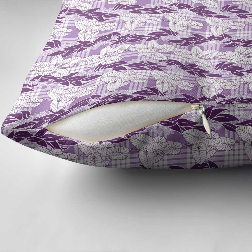 Hawaii Ti Leaf Maile Tuberose Lei Pillow Cover With Hanalei Leaf Purple LT05 - Polynesian Pride