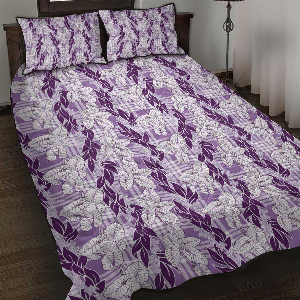 Hawaii Ti Leaf Maile Tuberose Lei Quilt Bed Set With Hanalei Leaf Purple LT05 Purple - Polynesian Pride