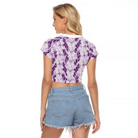 Hawaii Ti Leaf Maile Tuberose Lei Raglan Cropped T Shirt With Hanalei Leaf Purple