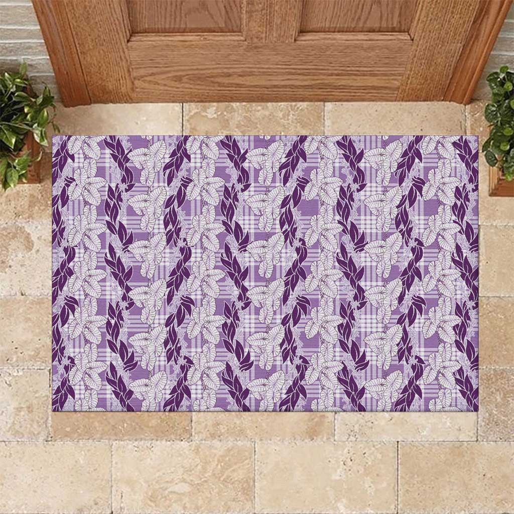 Hawaii Ti Leaf Maile Tuberose Lei Rubber Doormat With Hanalei Leaf Purple