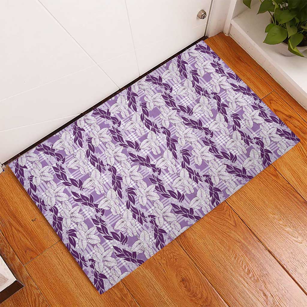 Hawaii Ti Leaf Maile Tuberose Lei Rubber Doormat With Hanalei Leaf Purple
