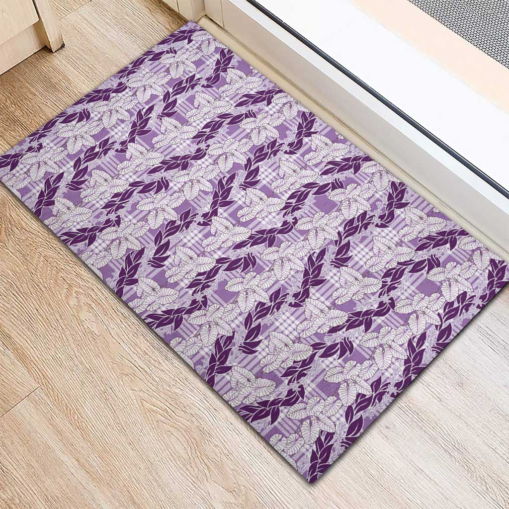 Hawaii Ti Leaf Maile Tuberose Lei Rubber Doormat With Hanalei Leaf Purple