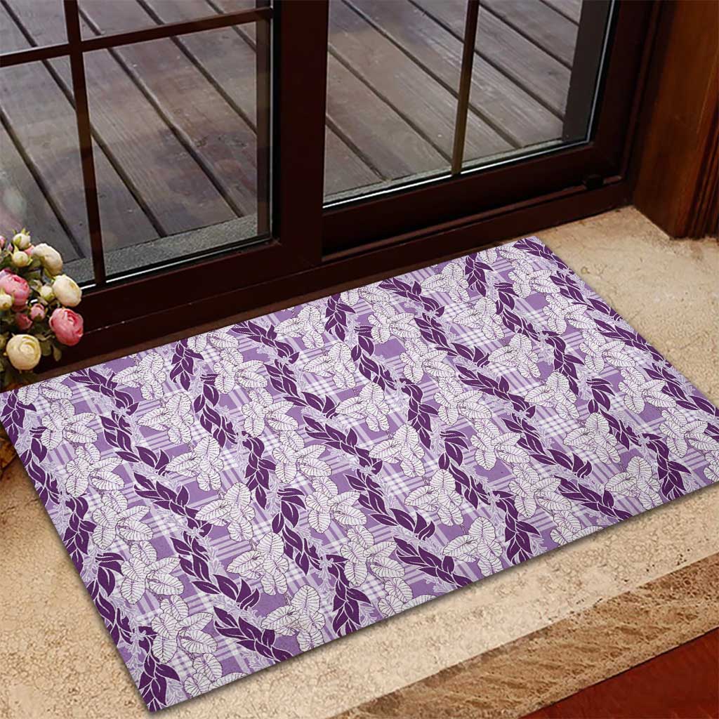 Hawaii Ti Leaf Maile Tuberose Lei Rubber Doormat With Hanalei Leaf Purple
