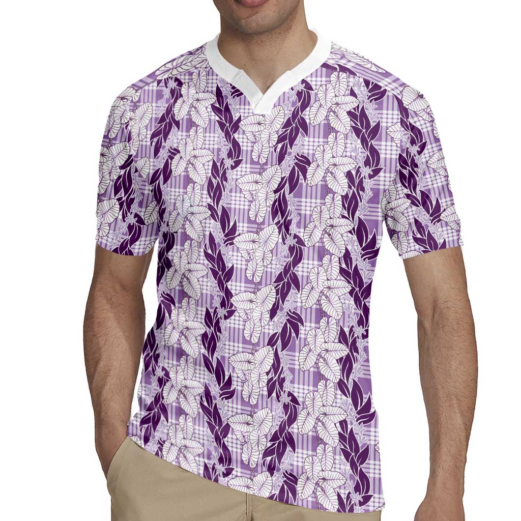 Hawaii Ti Leaf Maile Tuberose Lei Rugby Jersey With Hanalei Leaf Purple LT05 - Polynesian Pride