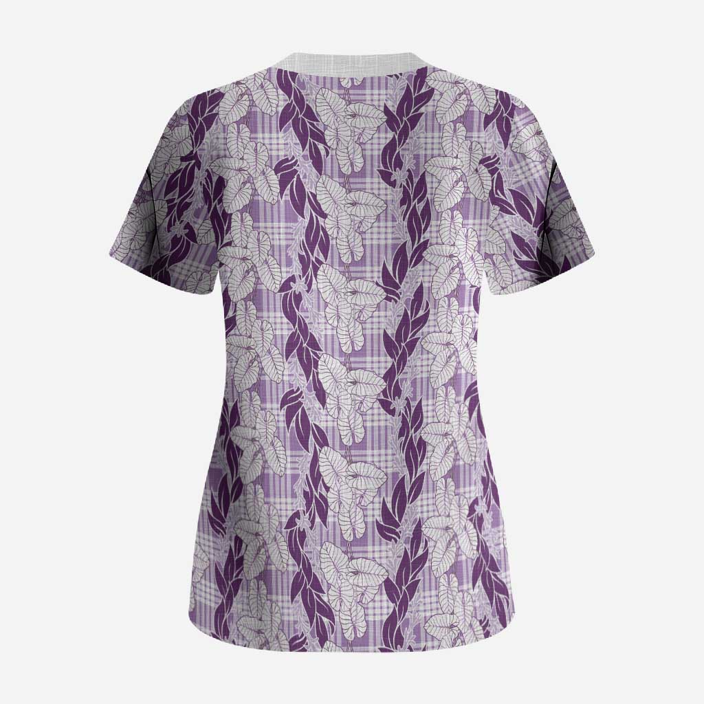 Hawaii Ti Leaf Maile Tuberose Lei Scrub Top With Hanalei Leaf Purple LT05 - Polynesian Pride