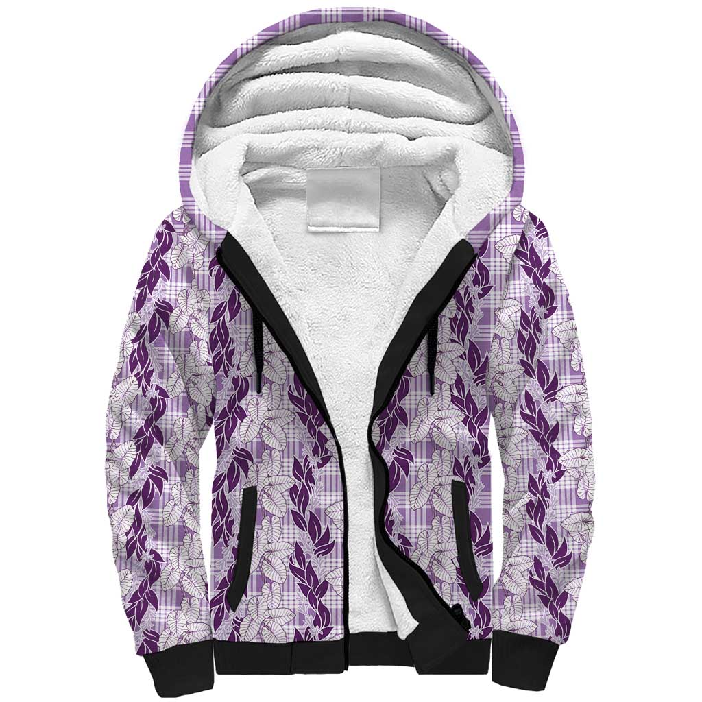 Hawaii Ti Leaf Maile Tuberose Lei Sherpa Hoodie With Hanalei Leaf Purple LT05 Unisex Purple - Polynesian Pride