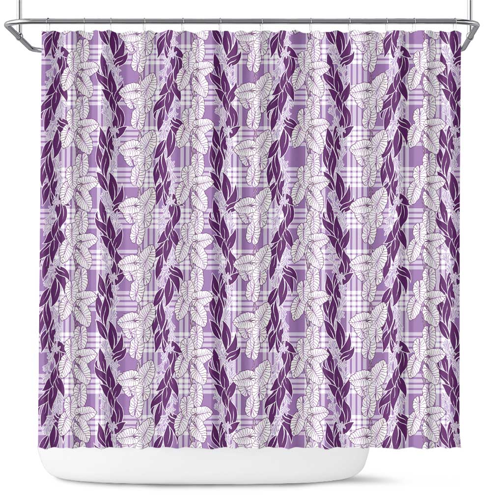 Hawaii Ti Leaf Maile Tuberose Lei Shower Curtain With Hanalei Leaf Purple LT05 Purple - Polynesian Pride