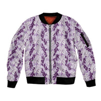 Hawaii Ti Leaf Maile Tuberose Lei Sleeve Zip Bomber Jacket With Hanalei Leaf Purple LT05 Unisex Purple - Polynesian Pride