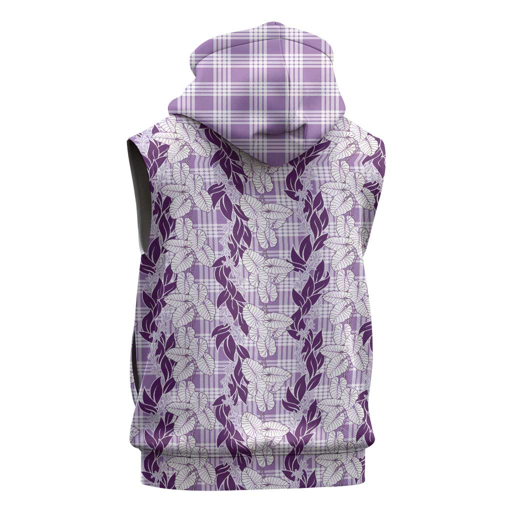Hawaii Ti Leaf Maile Tuberose Lei Sleeveless Hoodie With Hanalei Leaf Purple LT05 - Polynesian Pride