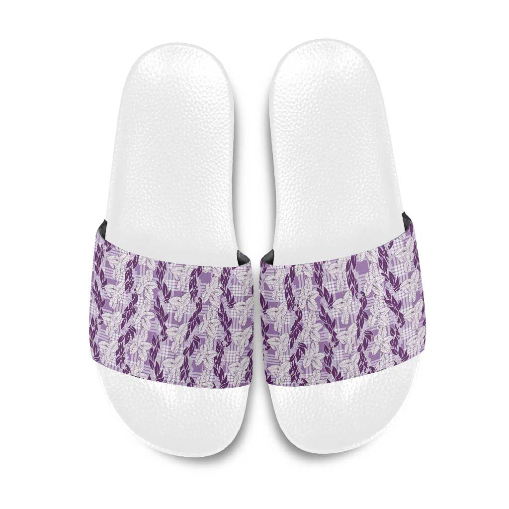 Hawaii Ti Leaf Maile Tuberose Lei Slide Sandals With Hanalei Leaf Purple LT05 Purple - Polynesian Pride
