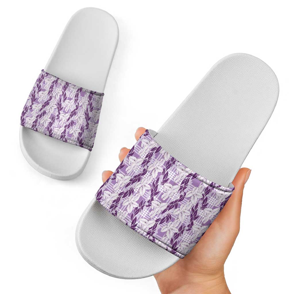 Hawaii Ti Leaf Maile Tuberose Lei Slide Sandals With Hanalei Leaf Purple LT05 - Polynesian Pride