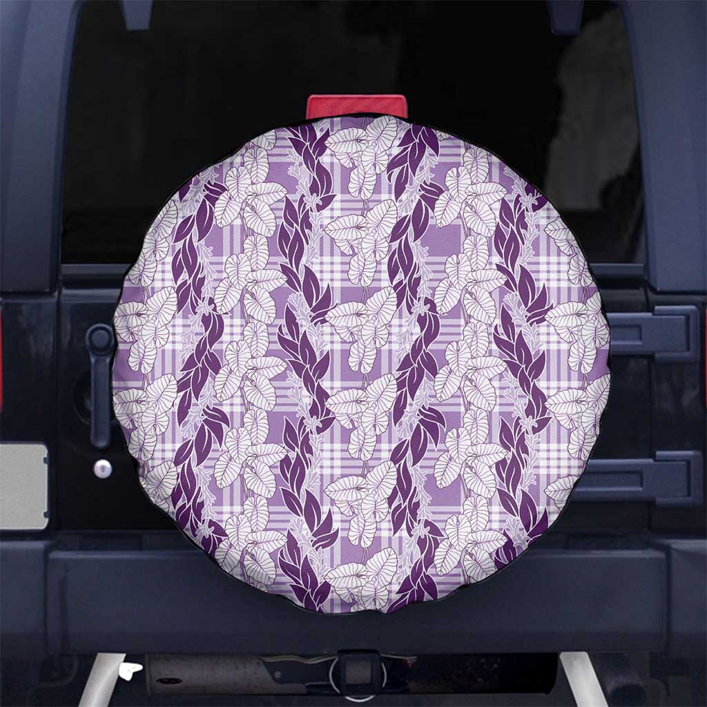 Hawaii Ti Leaf Maile Tuberose Lei Spare Tire Cover With Hanalei Leaf Purple LT05 No hole Purple - Polynesian Pride