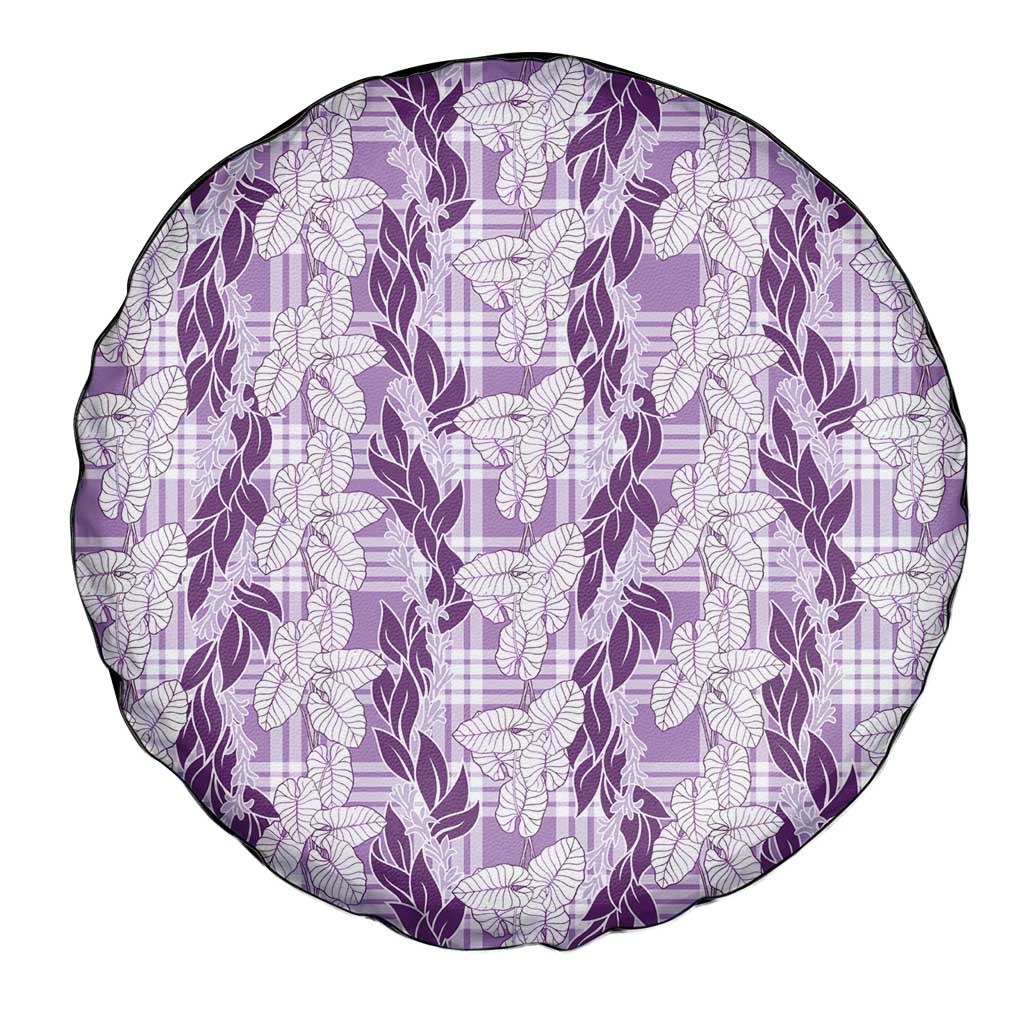 Hawaii Ti Leaf Maile Tuberose Lei Spare Tire Cover With Hanalei Leaf Purple LT05 - Polynesian Pride