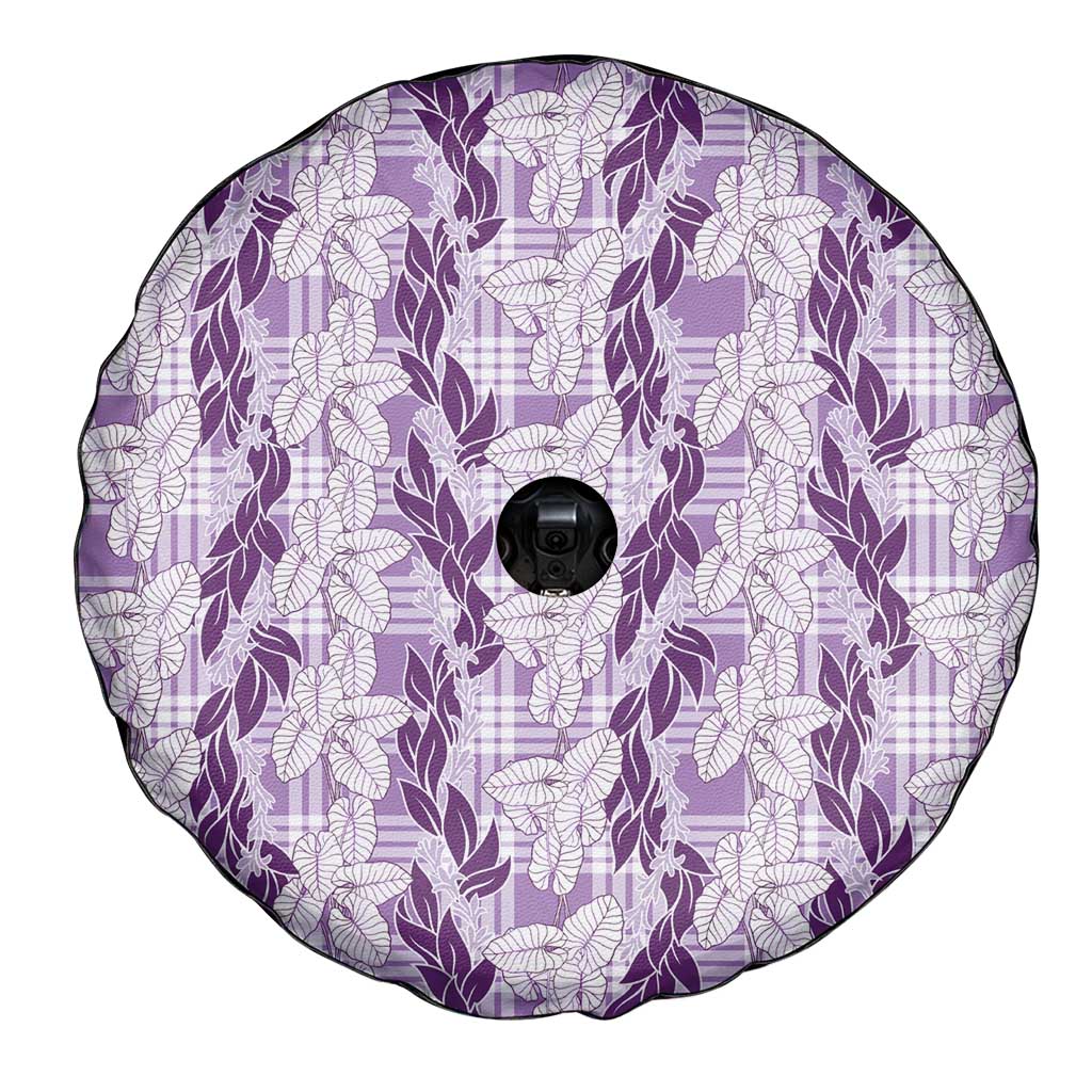 Hawaii Ti Leaf Maile Tuberose Lei Spare Tire Cover With Hanalei Leaf Purple LT05 - Polynesian Pride