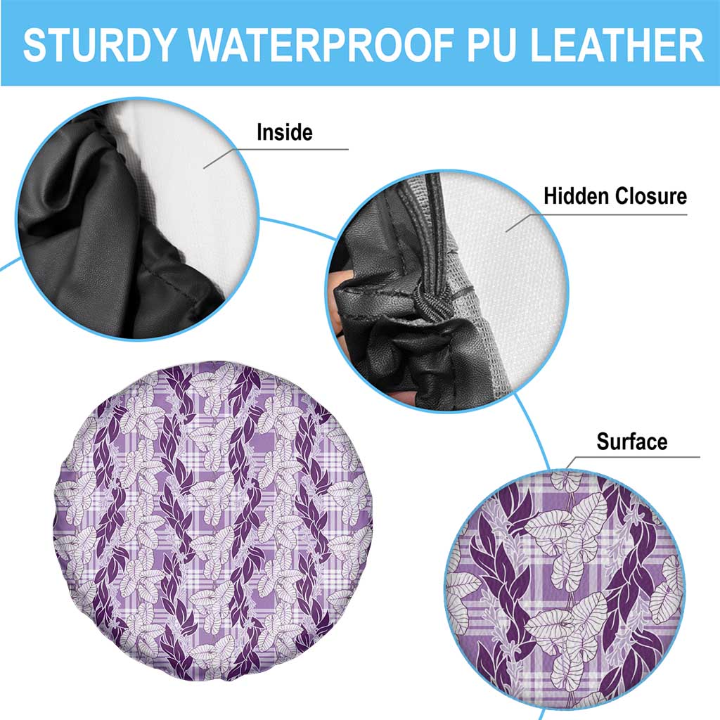 Hawaii Ti Leaf Maile Tuberose Lei Spare Tire Cover With Hanalei Leaf Purple LT05 - Polynesian Pride