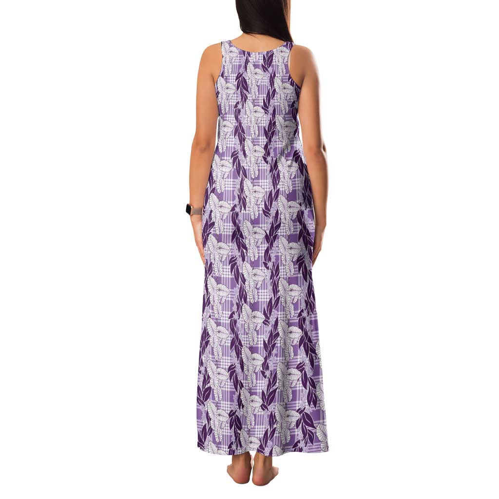 Hawaii Ti Leaf Maile Tuberose Lei Tank Maxi Dress With Hanalei Leaf Purple