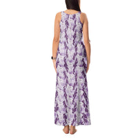 Hawaii Ti Leaf Maile Tuberose Lei Tank Maxi Dress With Hanalei Leaf Purple