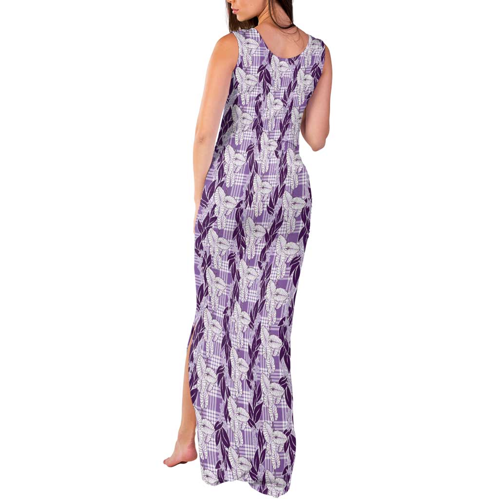 Hawaii Ti Leaf Maile Tuberose Lei Tank Maxi Dress With Hanalei Leaf Purple