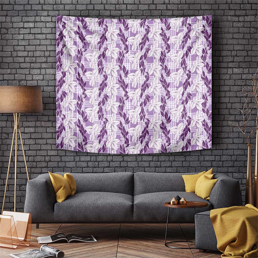 Hawaii Ti Leaf Maile Tuberose Lei Tapestry With Hanalei Leaf Purple