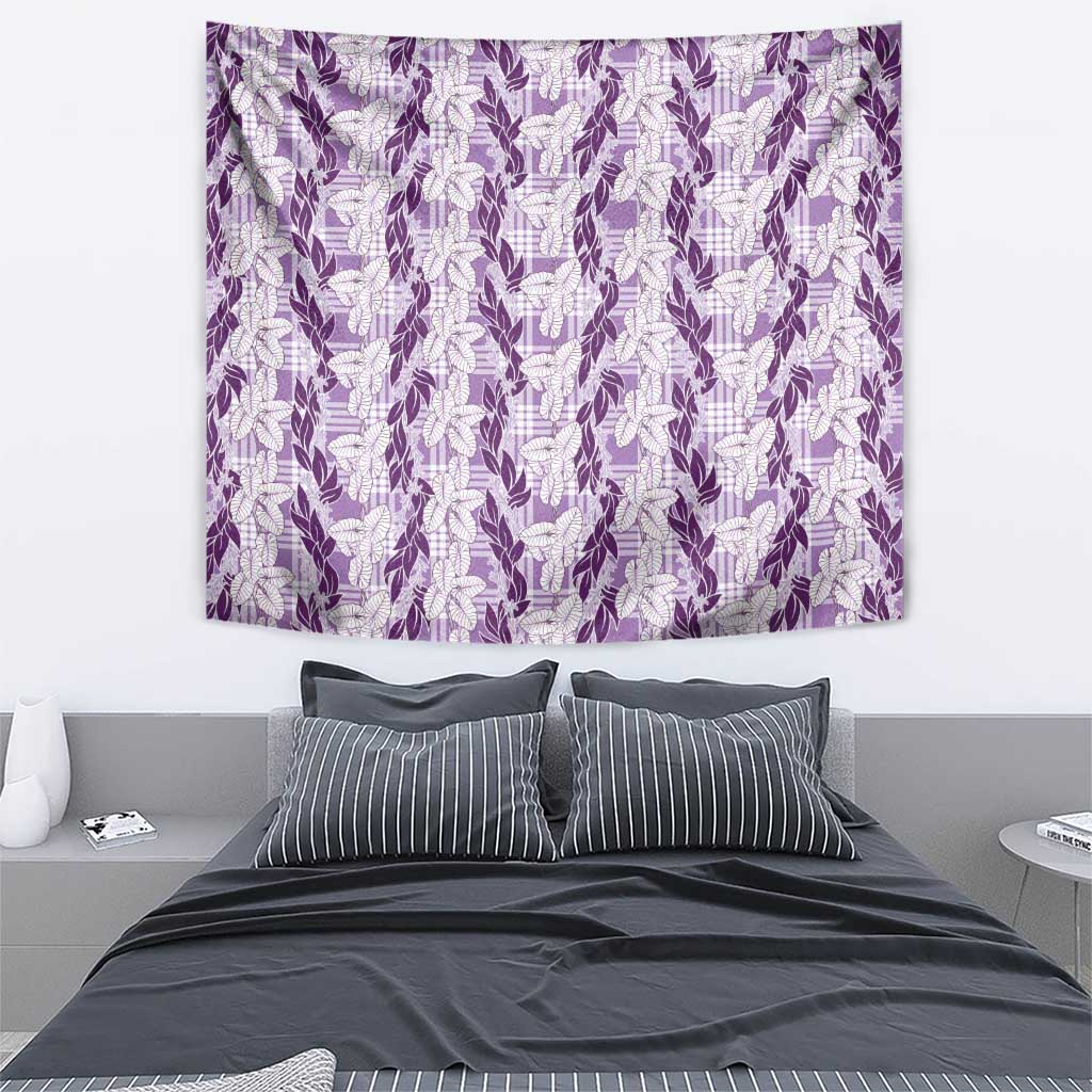Hawaii Ti Leaf Maile Tuberose Lei Tapestry With Hanalei Leaf Purple